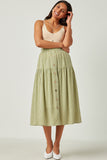 HY5715 Sage Womens Gingham Elastic Waist Button Down Skirt Pose