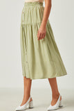 HY5715W Sage Plus Gingham Elastic Waist Button Down Skirt Full Body