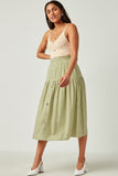 HY5715W Sage Plus Gingham Elastic Waist Button Down Skirt Detail