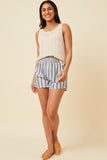 HY5752 Blue Womens Heathered Stripe Smocked Waist Soft Shorts Full Body