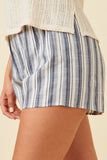 HY5752 Blue Womens Heathered Stripe Smocked Waist Soft Shorts Side