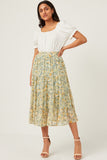 HY5928 Mint Womens Chiffon Floral Tiered Elastic Waist Midi Skirt Full Body