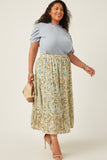 HY5928W Mint Plus Chiffon Floral Tiered Elastic Waist Midi Skirt Full Body