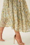 HY5928W Mint Plus Chiffon Floral Tiered Elastic Waist Midi Skirt Gif