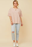 Waffle Textured Mixed Stripe Oversize Knit Tee