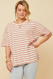 HY5958W Denim Plus Waffle Textured Mixed Stripe Oversize Knit Tee Gif