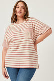 HY5958W Mauve Plus Waffle Textured Mixed Stripe Oversize Knit Tee Full Body