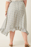 HY6001 Blue Womens Ditsy Floral Ruffled Handkerchief Hem Skirt Back