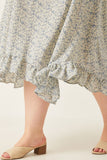 HY6001 Blue Womens Ditsy Floral Ruffled Handkerchief Hem Skirt Full Body