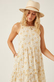 HY6011 Yellow Womens Textured Lace Detail Strappy Back Dress Side