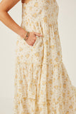 HY6011 Yellow Womens Textured Lace Detail Strappy Back Dress Back