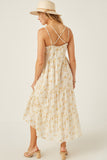 HY6011 Yellow Womens Textured Lace Detail Strappy Back Dress Pose