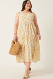 HY6011 Yellow Womens Textured Lace Detail Strappy Back Dress Full Body