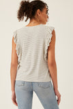 HY6018 Off White Womens Ribbed Stripe Ruffled Tank Back