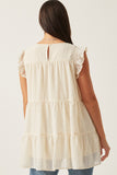 HY6052W Cream Plus Textured Stripe Swiss Dot Ruffled Tiered Top Gif