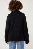 HY6085W Black Plus Fuzzy Popcorn Knit Button Up Collared Sweater Cardigan Alternate Angle
