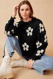 HY6090 Olive Womens Disteressed Floral Patterned Pullover Sweater Front