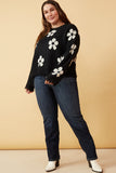 HY6090 Taupe Womens Disteressed Floral Patterned Pullover Sweater Front