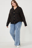 Womens Confetti Popcorn Knit Buttoned Sweater Cardigan