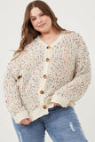 HY6099W Black Mix Plus Confetti Popcorn Knit Buttoned Sweater Cardigan Back