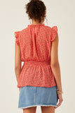 HY6105W Red Plus Ditsy Floral Smocked Tie Neck Tank Gif