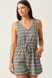 Engineered Stripe Drawstring Sleeveless Romper