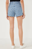 HY6140W Denim Plus Checker Denim Shorts Front