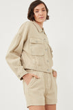 Washed Cargo Pocket Contrast Stitch Colored Denim Jacket