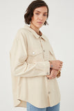 HY6148W Ivory Plus Distressed Detail Button Up Shacket Detail