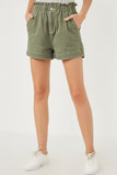 Washed Contrast Stitch Colored Denim Paperbag Shorts