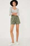 Washed Contrast Stitch Colored Denim Paperbag Shorts