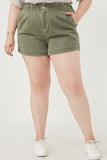 Washed Contrast Stitch Colored Denim Paperbag Shorts