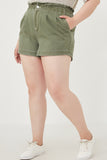 Washed Contrast Stitch Colored Denim Paperbag Shorts