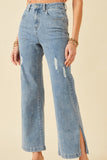 HY6153W Light Denim Plus Side Slit Distressed Bootcut Stretch Denim Side