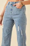 HY6153W Light Denim Plus Side Slit Distressed Bootcut Stretch Denim Detail