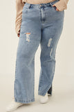 Side Slit Distressed Bootcut Stretch Denim