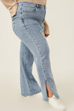 HY6153 Light Denim Womens Side Slit Distressed Bootcut Stretch Denim Front