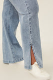 HY6153 Light Denim Womens Side Slit Distressed Bootcut Stretch Denim Detail