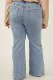 HY6153 Light Denim Womens Side Slit Distressed Bootcut Stretch Denim Back