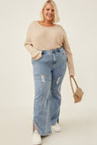 HY6153 Light Denim Womens Side Slit Distressed Bootcut Stretch Denim Full Body