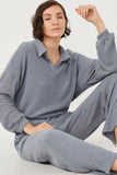 Open Collar Long Sleeve Fleece Top