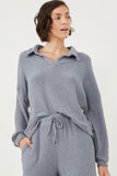 HY6156W Blue Plus Open Collar Long Sleeve Fleece Top Full Body