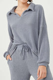 HY6156W Blue Plus Open Collar Long Sleeve Fleece Top Side