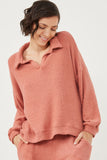 HY6156W Mauve Plus Open Collar Long Sleeve Fleece Top Front