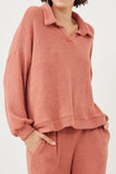 HY6156W Mauve Plus Open Collar Long Sleeve Fleece Top Alternate Angle