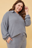 HY6156 Blue Womens Open Collar Long Sleeve Fleece Top Detail