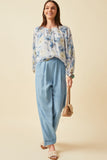 HY6162W Blue Plus Dolman Sleeve Tie Front Floral Chiffon Top Gif