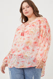 Dolman Sleeve Tie Front Floral Chiffon Top