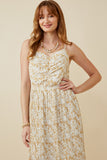 HY6169W TAUPE Plus Floral Print Pleated Skirt Tank Dress Detail