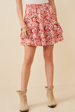 HY6204W Red Plus Oil Print Layered Ruffle Skirt Front